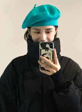 蓝色贝雷帽子女春秋网红韩版ins潮薄款透气日系复古画家帽八角帽