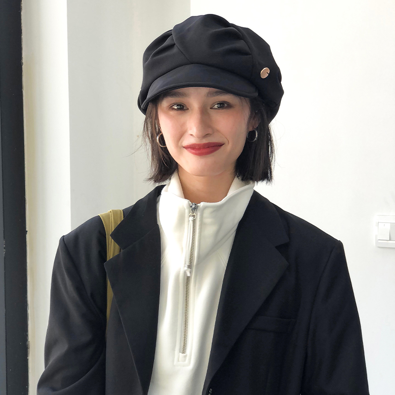 贝雷帽女春秋百搭八角画家帽子