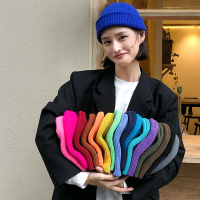 不会过时纯色秋冬季瓜皮毛线帽