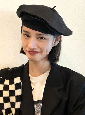 韩系贝雷帽子女ins潮春秋季网红款云朵帽日系复古百搭黑色画家帽