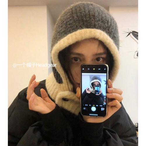 上镜~巴拉克拉法帽女秋冬季保暖针织毛线帽子围脖一体百搭雷锋帽 - 封面
