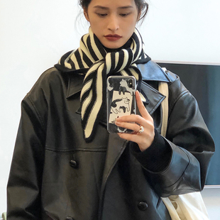 百搭复古保暖披肩学生围脖 ins简约条纹围巾女秋冬季 多样风格 韩版