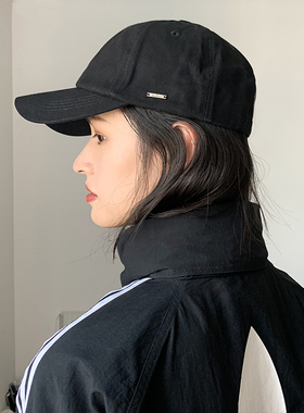 酷~黑色日系棒球帽女韩版百搭显脸小鸭舌帽男ins潮牌软顶遮阳帽子