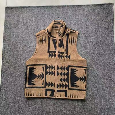 双R 男装春秋季马甲复古印花图案做旧男装无袖潮流马甲背心坎肩