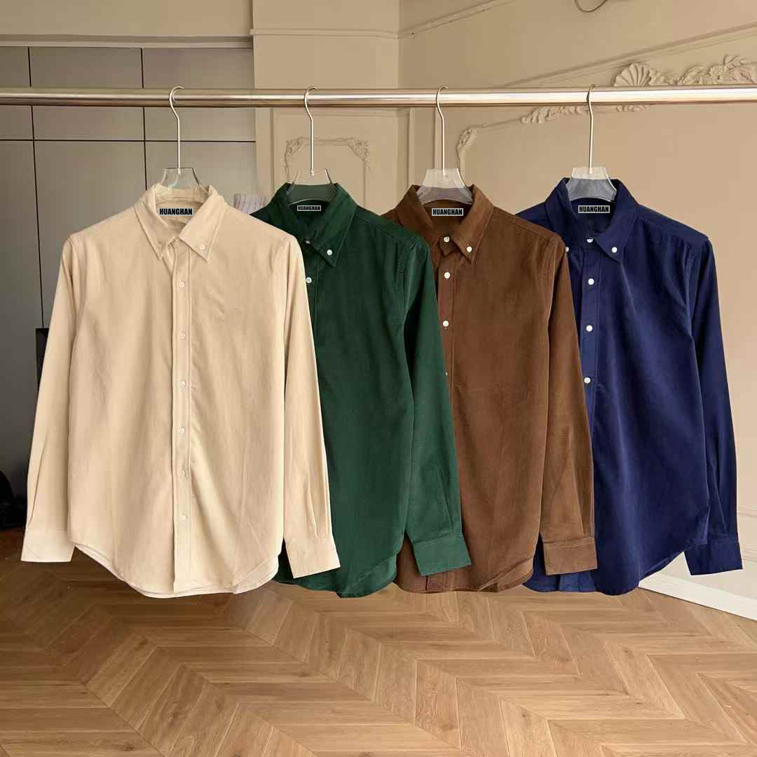 RL高档纯棉男士长袖灯芯绒衬衫纯色简约小马刺绣灯芯绒衬衣衬衫