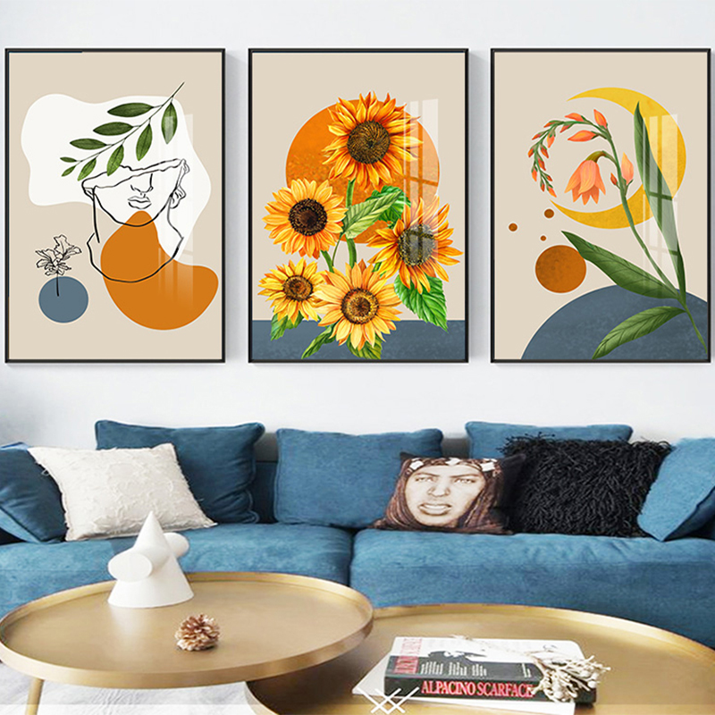 北欧沙发背景墙装饰画三联画客厅创意花卉艺术挂画油画情侣晶瓷画图片