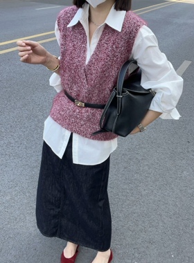 25秋冬新款剪刀领花纱羊驼毛背心女百搭显瘦毛衣叠穿马甲女