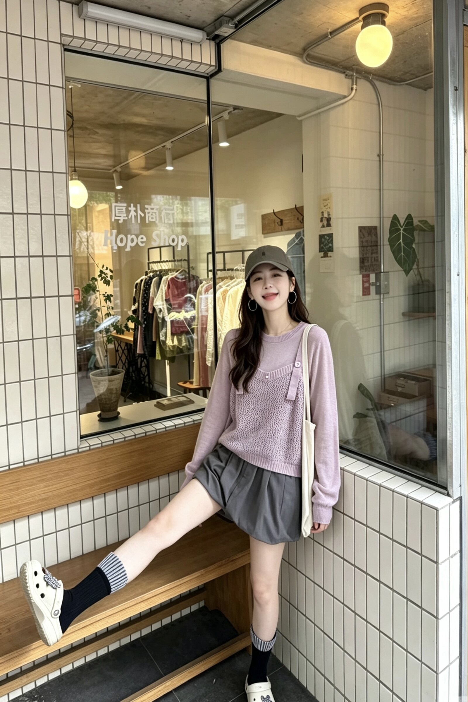 韩版早秋圆领真两件长袖针织衫女设计感甜美减龄叠穿镂空背心吊带