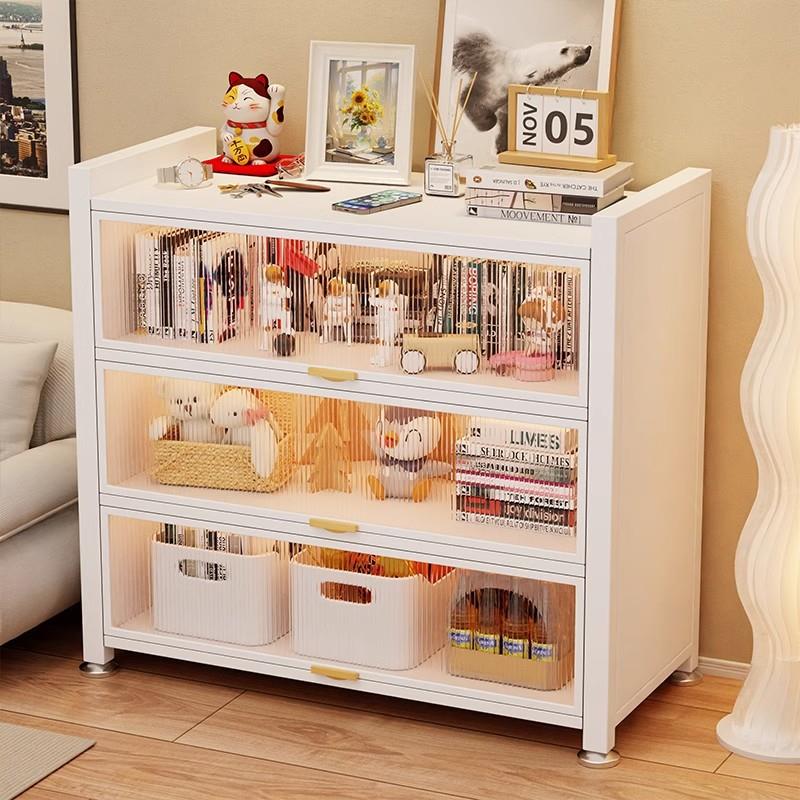 钢制书柜储物柜一体带门儿童书架防尘家用展示柜落地置物架收纳柜床笠拉车