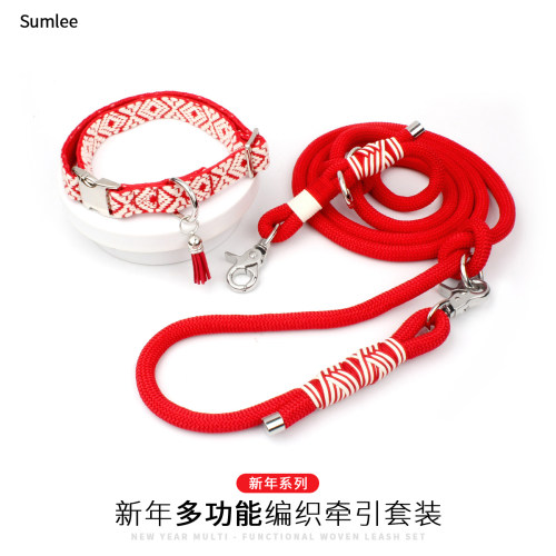 新年红色牵引绳狗狗项圈装饰用品