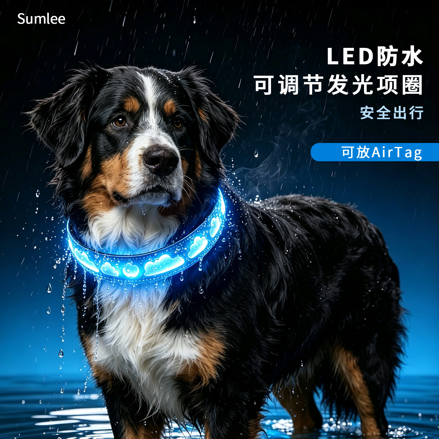 皮质发光宠物狗狗防丢项圈LED夜间出行遛狗中大型Airtag保护套夜