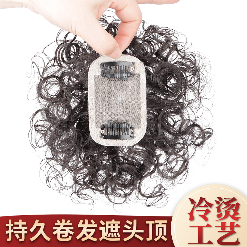 中老年小面积补发片短卷发假发片