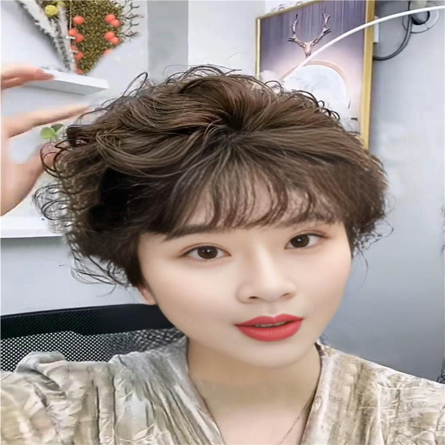 女士补发片羊毛卷补发短发假发可扎可盘复古假发片女头顶补发遮白