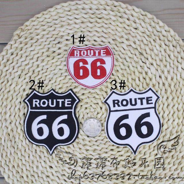 衣服补洞贴刺绣熨烫布贴红色黑白色66号公路美国route潮肩章徽章