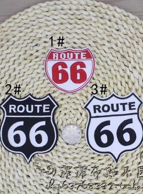 衣服补洞贴刺绣熨烫布贴红色黑白色66号公路美国route潮肩章徽章