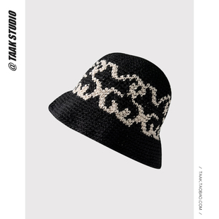 白敬亭同款帽子女秋冬季潮牌手工钩花针织盆帽百搭保暖毛线渔夫帽