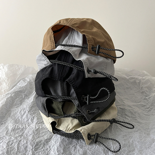 抽绳工装短帽沿速干帽子日系复古短檐鸭舌帽子女夏季透气棒球帽男