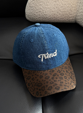 TAAK韩国新款复古拼色豹纹刺绣字母帽鸭舌帽子女街头显脸小棒球帽