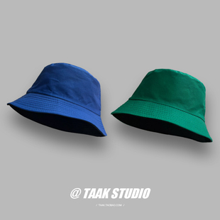 克莱因蓝/马尔斯绿双面渔夫帽子女春夏天时尚百搭盆帽防晒遮阳帽