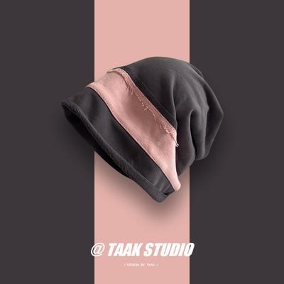 日系ins灰粉拼色包头帽