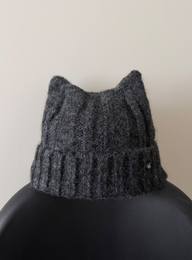 TAAK可爱猫耳朵日系毛线帽子女秋冬天大头围显脸小针织帽套头冷帽
