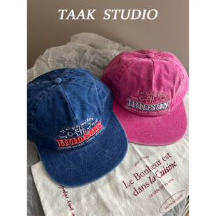 韩国ins玫红色字母刺绣平檐帽嘻哈街头鸭舌帽子女春夏天棒球帽潮