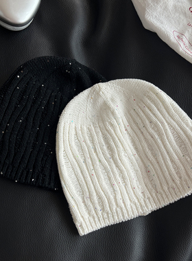 TAAK亮片薄款套头针织帽子女春秋天小众堆堆冷帽显脸小包头毛线帽