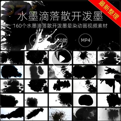 160个4K水墨元素视频素材中国风泼墨转场点缀高清视频素材模板Pb7