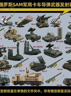 防空导弹3D模型俄罗斯卡车导弹发射器苏联SAM高清3D模型弹射武b6