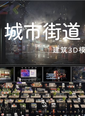 City Streets城市街道3D建筑模型建筑区人行道公共汽车站地铁站b5