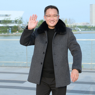 中老年爸爸装绵羊毛外套冬装男爷爷加绒加厚棉衣服父亲中长款棉服