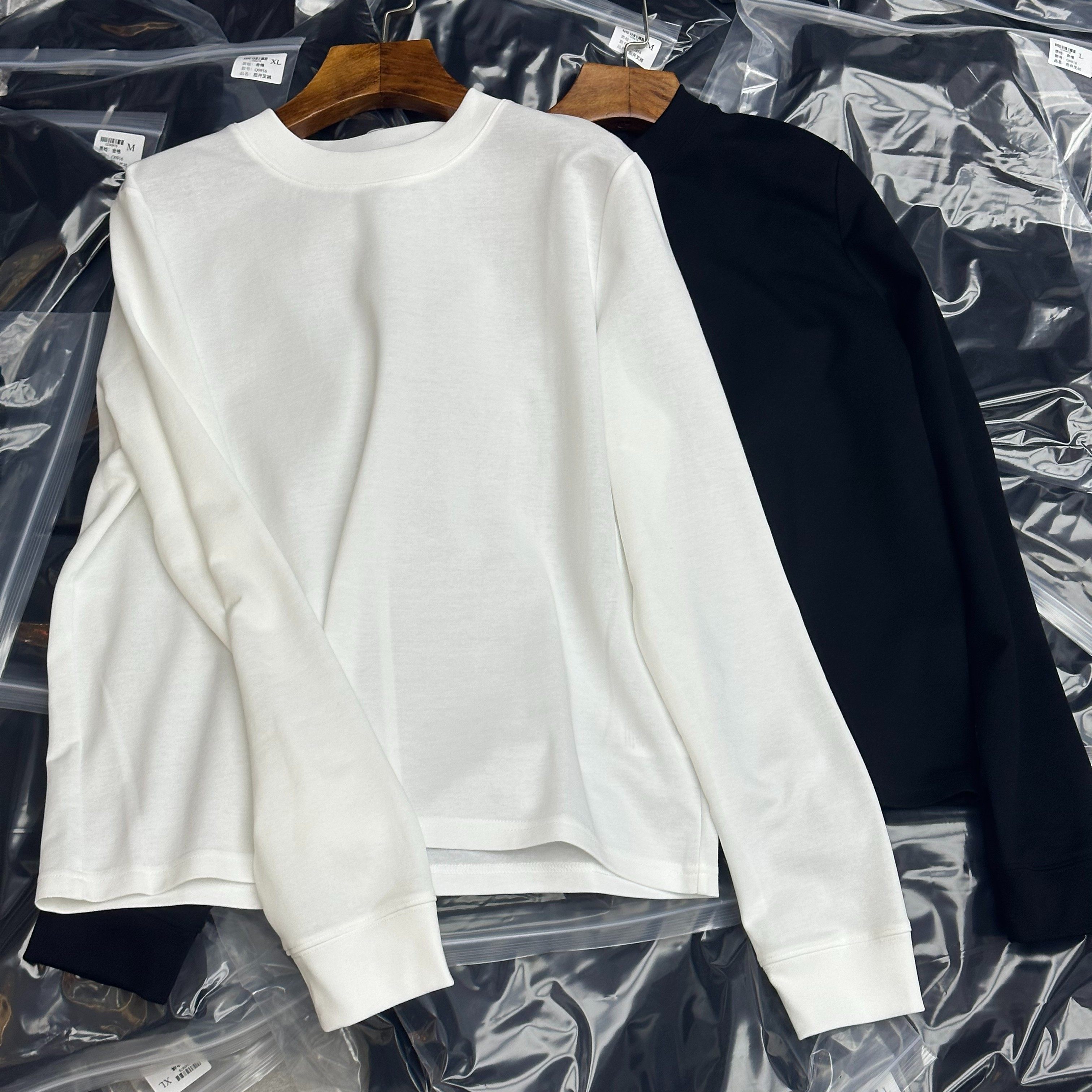 【小黑家】长58高端极简透气亲肤棉T恤上衣后中拼接长袖卫衣打底T