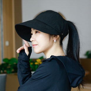 帽子女款春夏新款渔夫帽防紫外线遮阳帽防晒帽空顶可扎马尾鸭舌帽