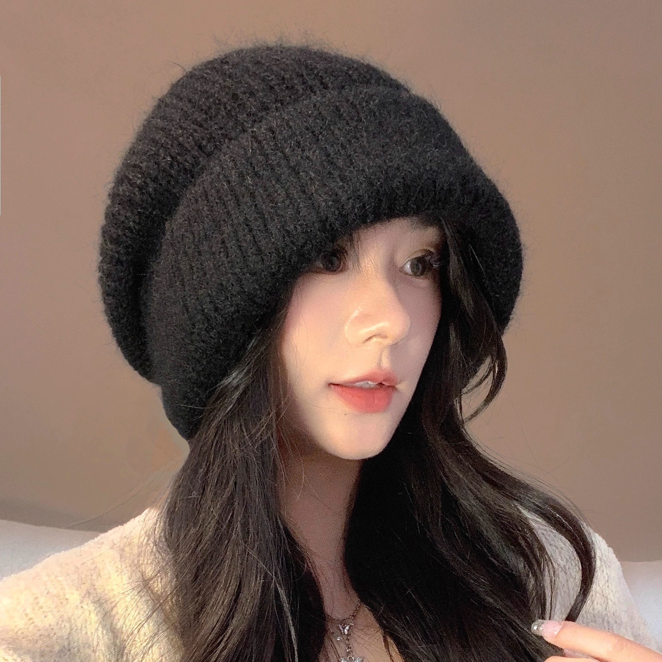 宽松韩版堆堆帽子女2025秋冬新款显脸小百搭保暖大头围针织毛线帽