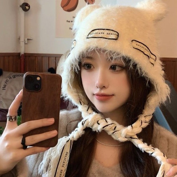 秋冬甜美小熊针织帽保暖显脸小