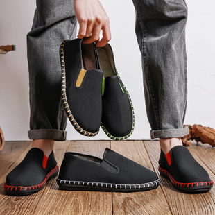 布鞋男士款老北京休闲春夏季透气高档百搭社会一脚蹬低帮帆布鞋子
