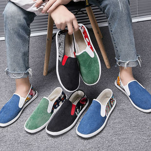 老北京布鞋男春秋防滑耐磨刺绣印花帆布鞋社会青少年网红手工布鞋