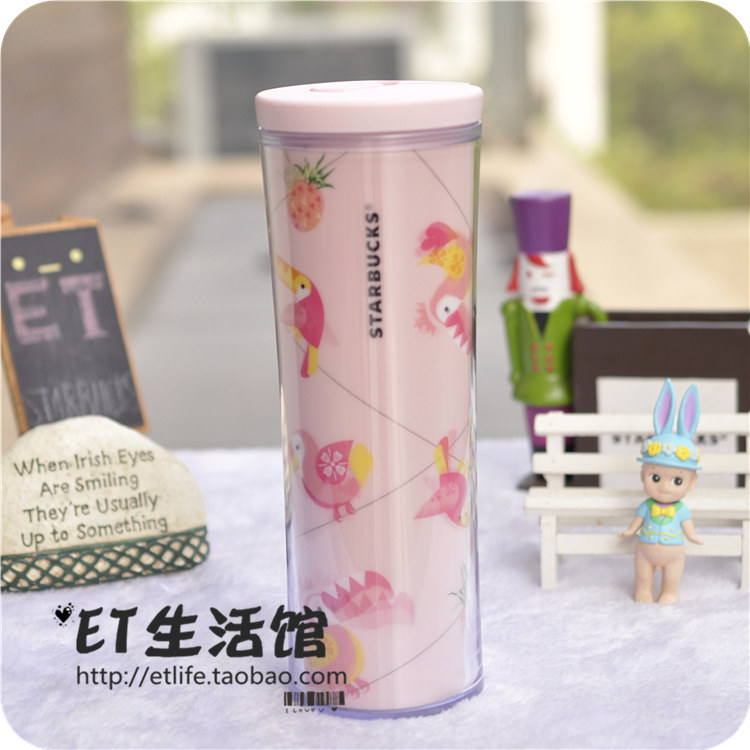 星巴克杯子 2023夏日大嘴鸟运动塑料吸管杯粉色新款随行杯 限量