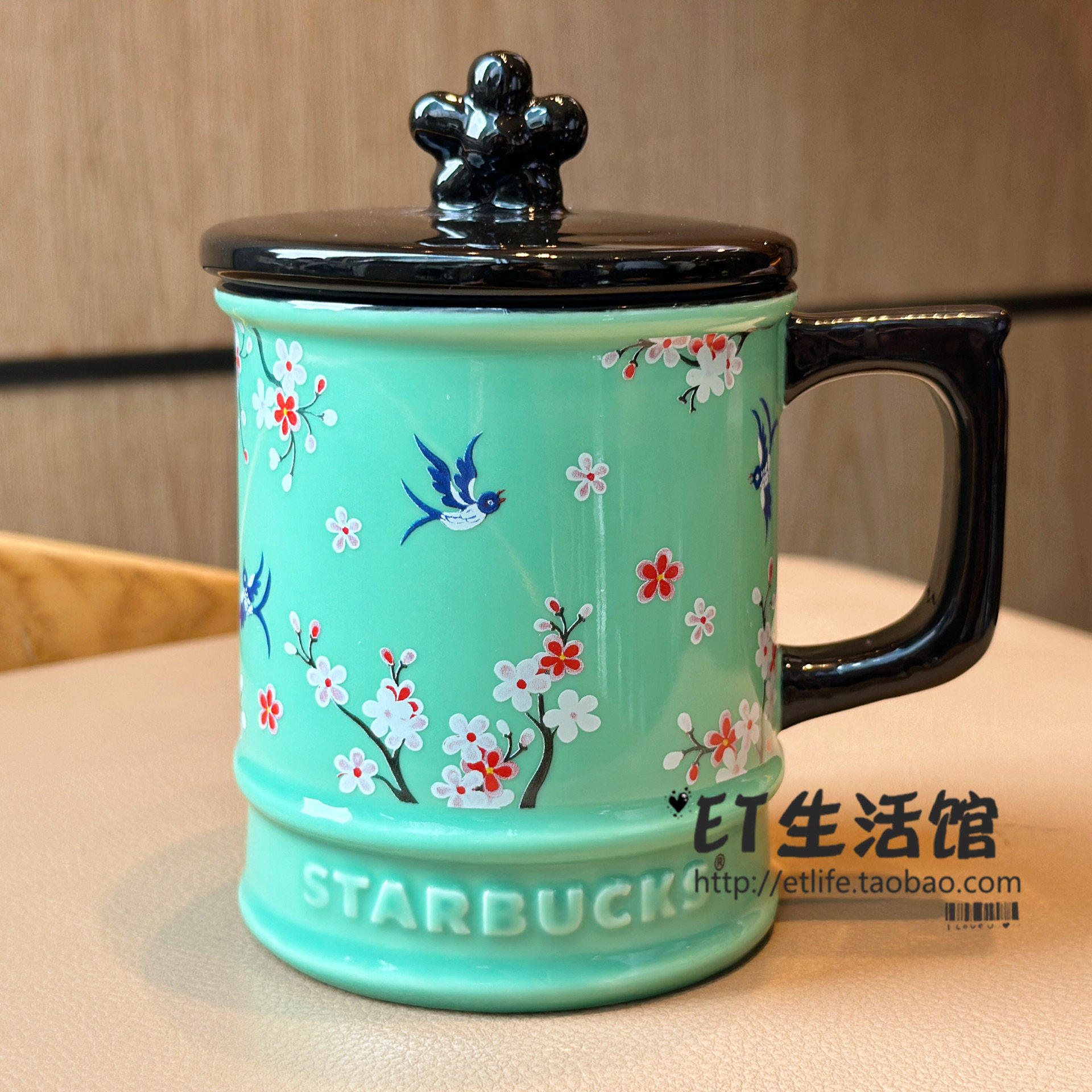 星巴克杯子 2024粉色樱花春日田园绿色春山马克杯渐变女神喝水杯