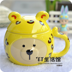 星巴克杯子 2024夏日新款 非洲动物黄色 可爱豹纹小熊马克杯带盖