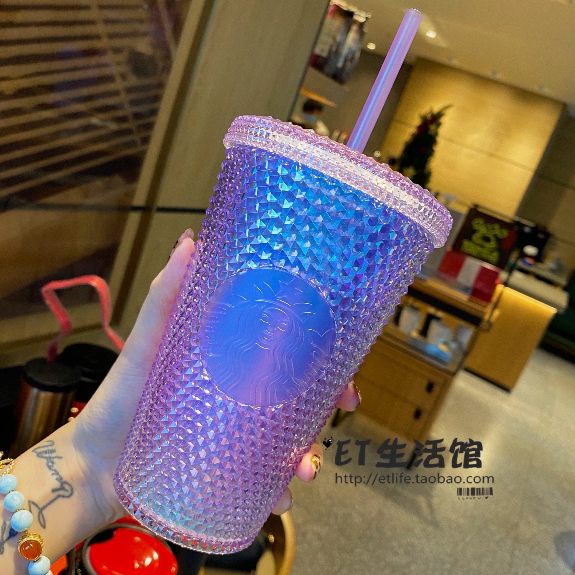 星巴克杯子 2020圣诞极光星愿限量新款炫彩渐变榴莲杯 幻彩吸管杯