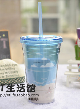 星巴克杯子 正品2018韩国夏日新款限量 蓝色沙滩吸管杯冰杯随行杯