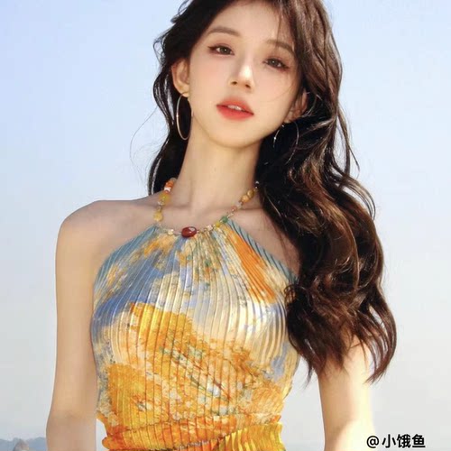 印花ANTIMOON油画正版吊带辣妹