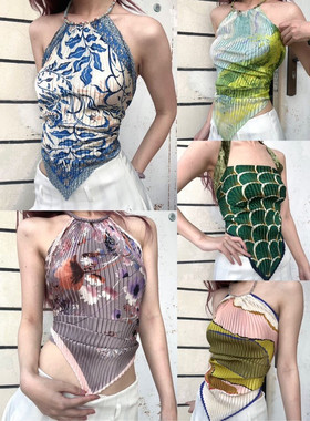 丝巾上衣合集二：冷门花色艺术辣妹度假褶皱吊带丝巾上衣