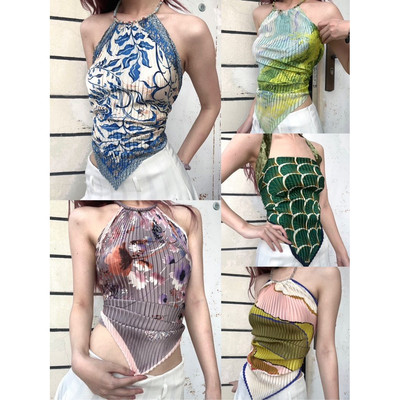 丝巾上衣合集二：冷门花色艺术辣妹度假褶皱吊带丝巾上衣