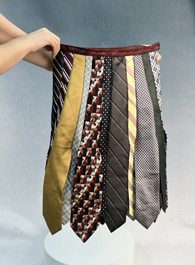 ANTIMOON时尚尖子生中古孤品领带重工Remake复古拼接条纹半身裙