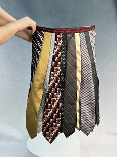 ANTIMOON时尚尖子生中古孤品领带重工Remake复古拼接条纹半身裙