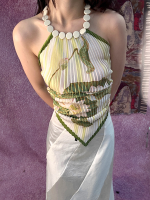 新中式印花辣妹挂脖背心吊带上衣