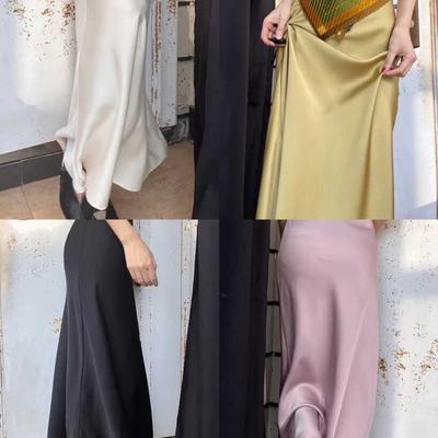 多色百搭春夏丝光垂逸质感缎面仿醋酸丝滑A字鱼尾半身裙