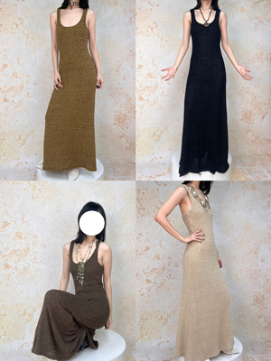 大地四色纯色刺修身显瘦连衣裙